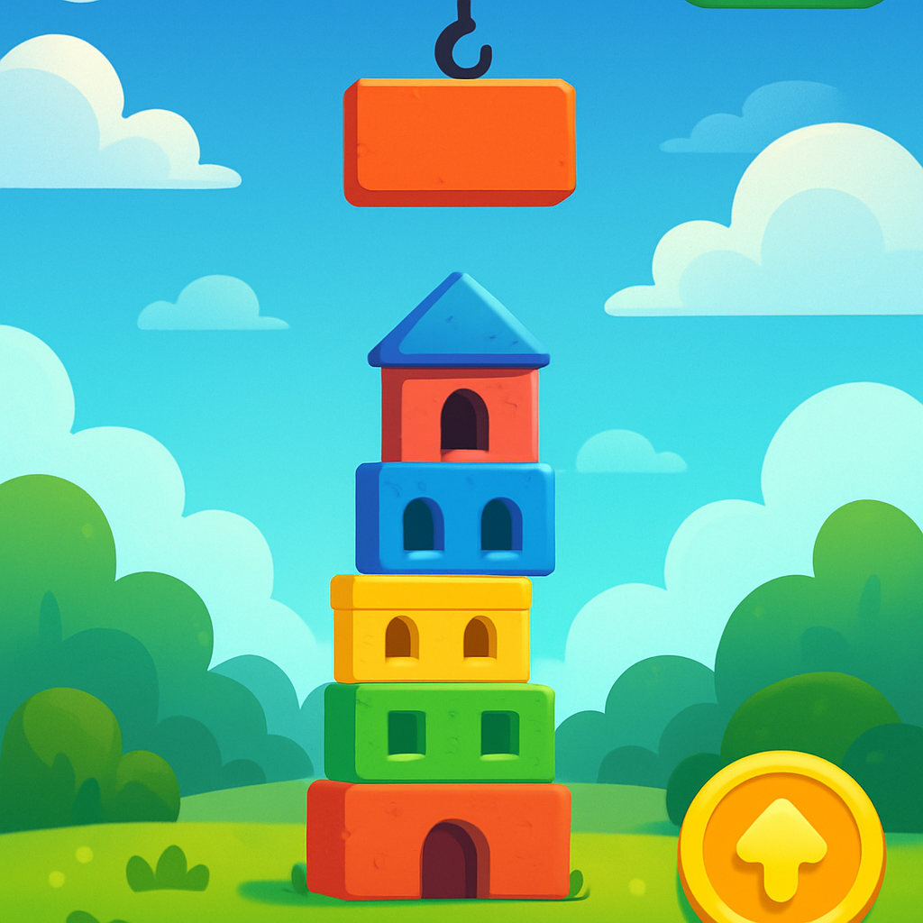 Mobile game tower building challenge